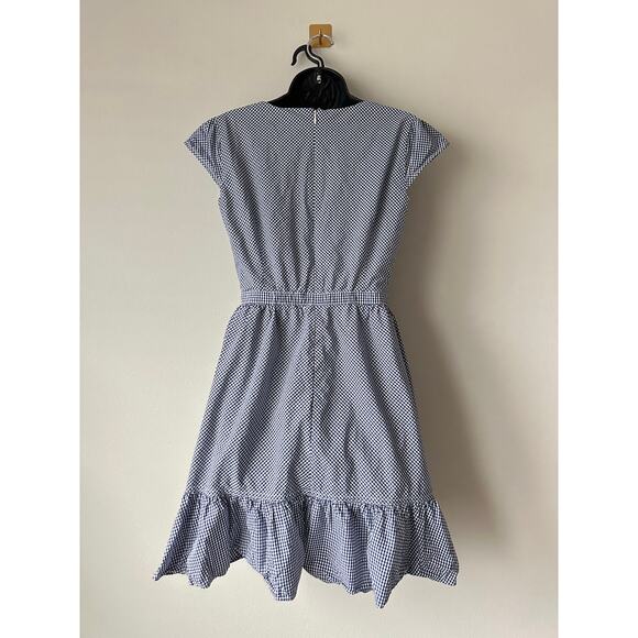J.Crew Navy Gingham Wrap Dress | 100% Cotton | Fit & Flare Midi | Size 4 - Picture 2 of 8